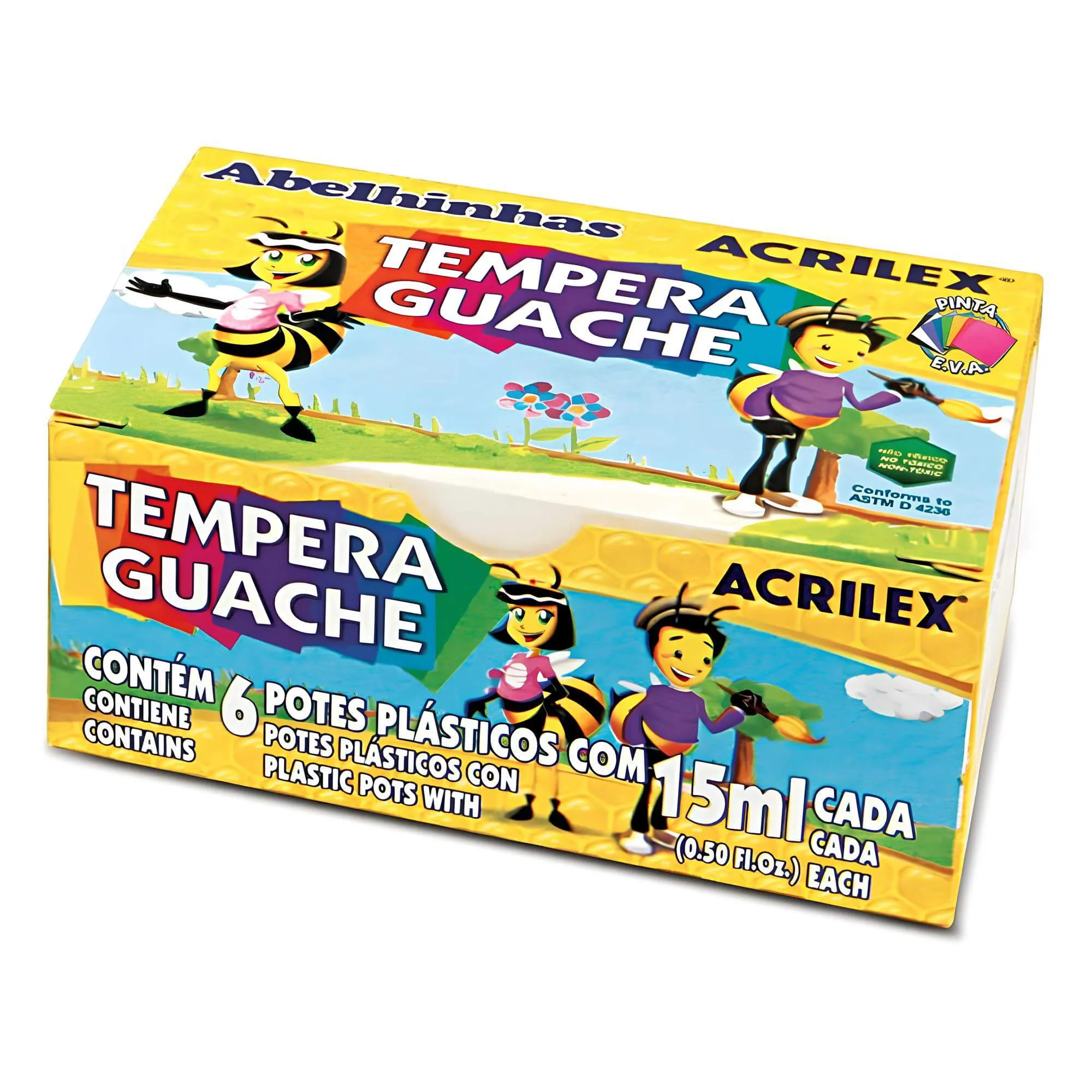 Tinta Guache Acrilex 6 Cores Vibrantes